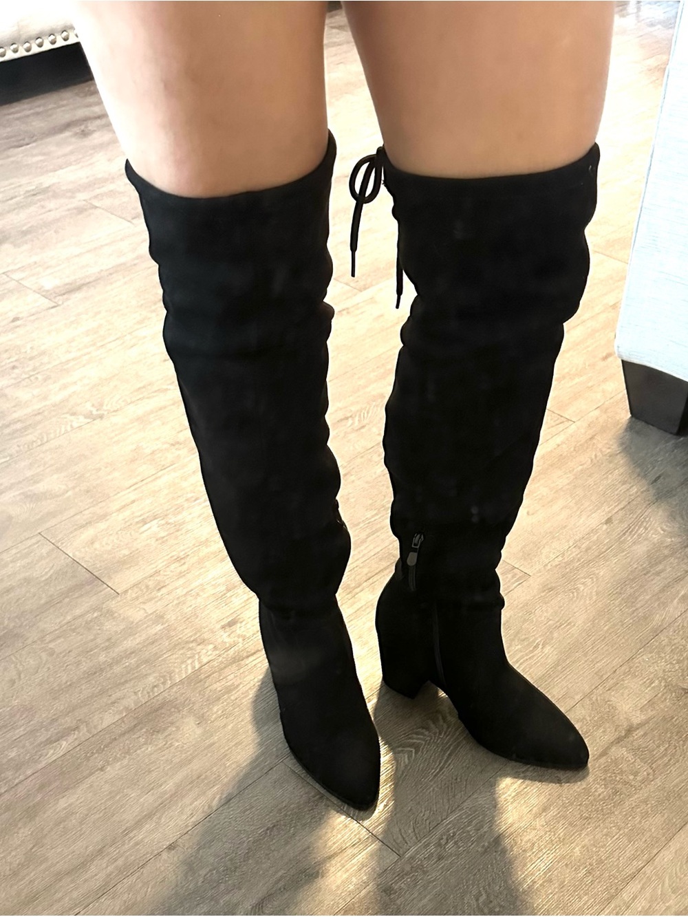 Dream Pairs Black Over-the-Knee Block Heel Boots with Back Tie